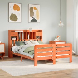 Lit bibliothèque sans matelas cire marron 140x190 cm pin massif 