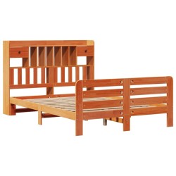 Lit bibliothèque sans matelas cire marron 140x190 cm pin massif 