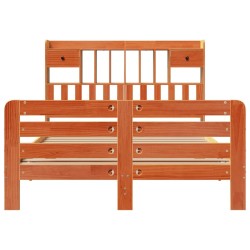 Lit bibliothèque sans matelas cire marron 140x190 cm pin massif 
