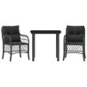 Ensemble de bistro 3 pcs avec coussins noir résine tressée 