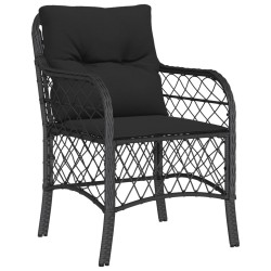 Ensemble de bistro 3 pcs avec coussins noir résine tressée 