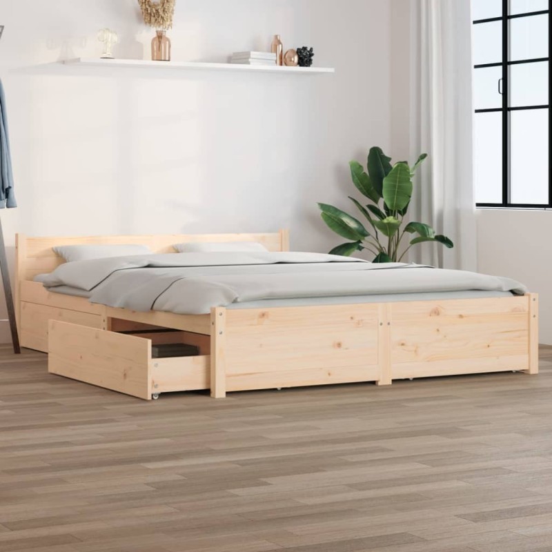 Cadre de lit sans matelas avec tiroirs 