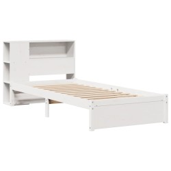 Lit bibliothèque sans matelas blanc 100x200 cm bois pin massif 