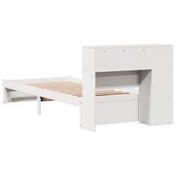 Lit bibliothèque sans matelas blanc 100x200 cm bois pin massif 