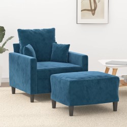 Fauteuil avec repose-pied Bleu 60 cm Velours 