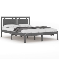 Cadre de lit sans matelas gris 150x200 cm bois massif 