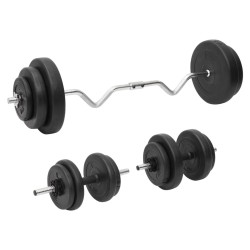 Ensemble d'haltères et de barre ondulée avec plaques 60 kg 