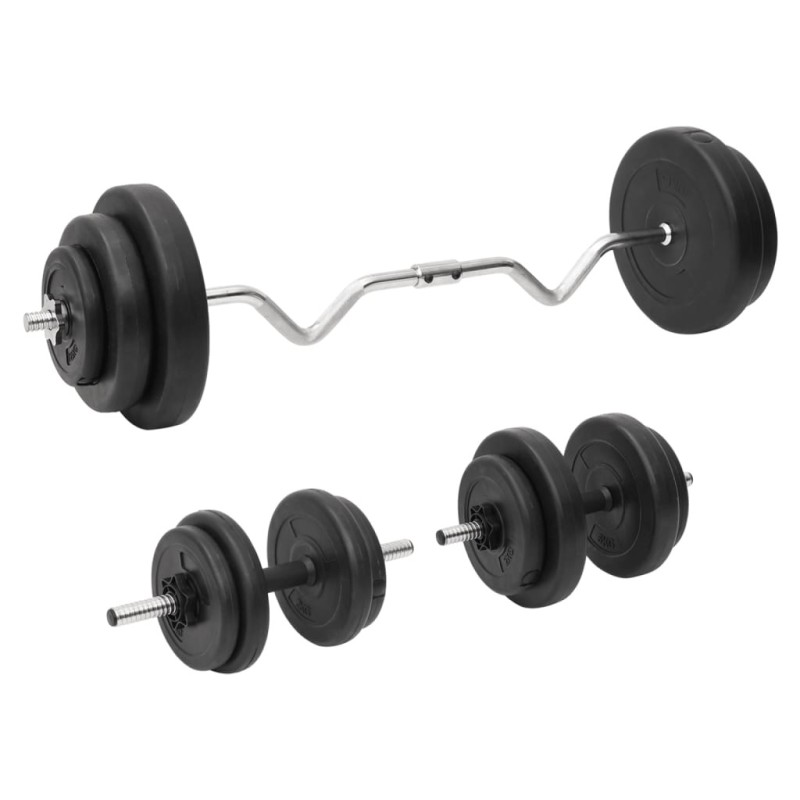 Ensemble d'haltères et de barre ondulée avec plaques 60 kg 