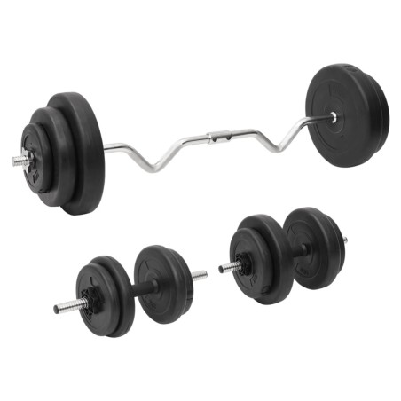 Ensemble d'haltères et de barre ondulée avec plaques 60 kg 