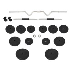 Ensemble d'haltères et de barre ondulée avec plaques 60 kg 