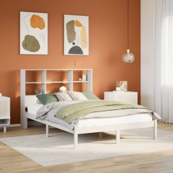 Lit bibliothèque sans matelas blanc 135x190 cm bois pin massif 