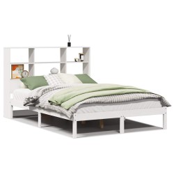 Lit bibliothèque sans matelas blanc 135x190 cm bois pin massif 
