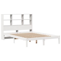 Lit bibliothèque sans matelas blanc 135x190 cm bois pin massif 
