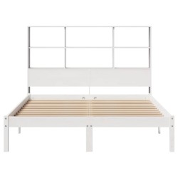 Lit bibliothèque sans matelas blanc 135x190 cm bois pin massif 