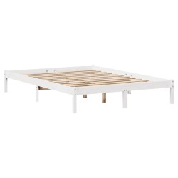 Lit bibliothèque sans matelas blanc 135x190 cm bois pin massif 