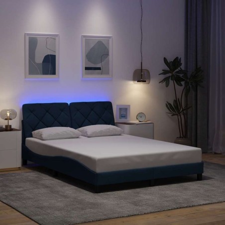 Cadre de lit avec LED sans matelas bleu 140x190 cm tissu 