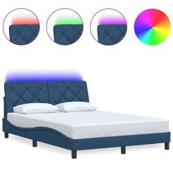 Cadre de lit avec LED sans matelas bleu 140x190 cm tissu 