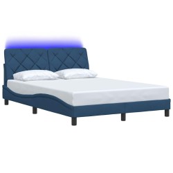 Cadre de lit avec LED sans matelas bleu 140x190 cm tissu 
