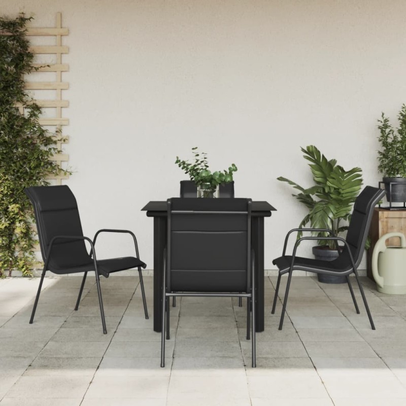 Ensemble à manger de jardin 5 pcs noir textilène et acier 