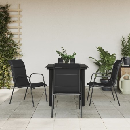 Ensemble à manger de jardin 5 pcs noir textilène et acier 