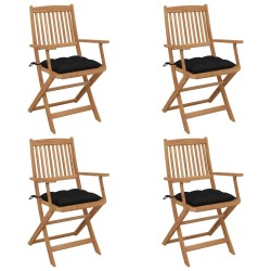 Chaises pliables de jardin lot de 4 avec coussins Bois d'acacia 