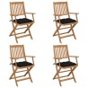 Chaises pliables de jardin lot de 4 avec coussins Bois d'acacia 