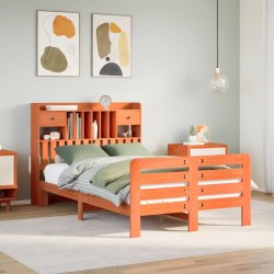 Lit bibliothèque sans matelas cire marron 120x200 cm pin massif 