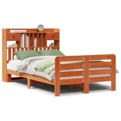 Lit bibliothèque sans matelas cire marron 120x200 cm pin massif 