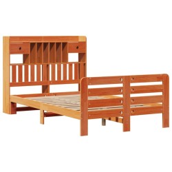 Lit bibliothèque sans matelas cire marron 120x200 cm pin massif 