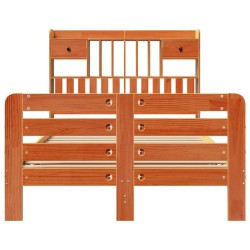 Lit bibliothèque sans matelas cire marron 120x200 cm pin massif 