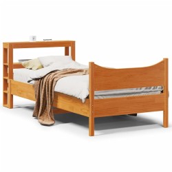 Cadre de lit avec tête de lit cire marron 90x190 cm bois de pin 