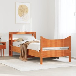 Cadre de lit avec tête de lit cire marron 90x190 cm bois de pin 