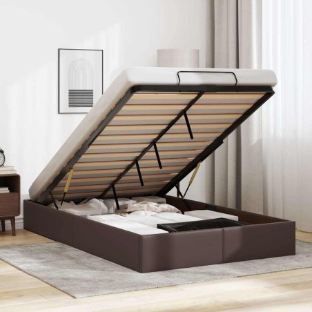 Cadre de lit ottoman sans matelas marron 120x190 cm similicuir 