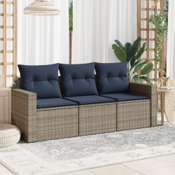 Salon de jardin avec coussins 3 pcs gris résine tressée 