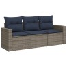 Salon de jardin avec coussins 3 pcs gris résine tressée 