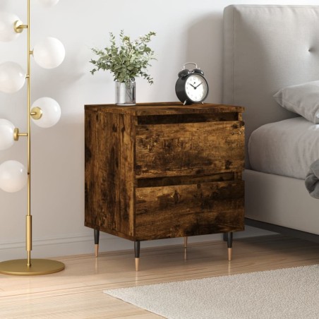 Table de chevet chêne fumé 40x35x50 cm bois d’ingénierie 