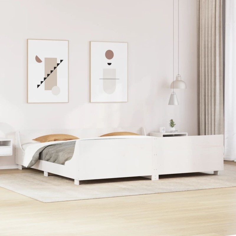 Cadre de lit sans matelas blanc 200x200 cm bois massif de pin 