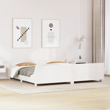 Cadre de lit sans matelas blanc 200x200 cm bois massif de pin 