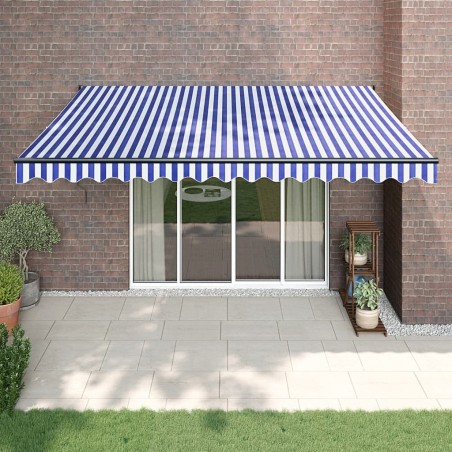 Auvent rétractable automatique bleu et blanc 4,5x3 m 