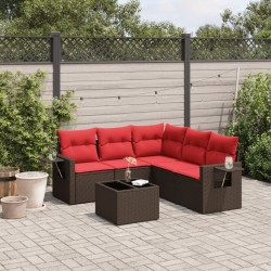 Salon de jardin 6 pcs avec coussins marron résine tressée 
