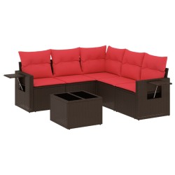 Salon de jardin 6 pcs avec coussins marron résine tressée 
