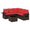 Salon de jardin 6 pcs avec coussins marron résine tressée 