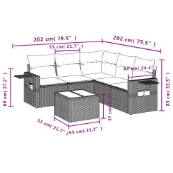 Salon de jardin 6 pcs avec coussins marron résine tressée 