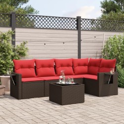 Salon de jardin 6 pcs avec coussins marron résine tressée 