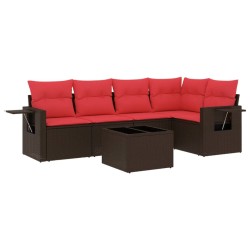 Salon de jardin 6 pcs avec coussins marron résine tressée 