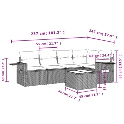 Salon de jardin 6 pcs avec coussins marron résine tressée 