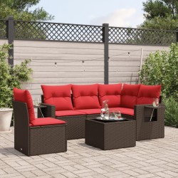 Salon de jardin 6 pcs avec coussins marron résine tressée 