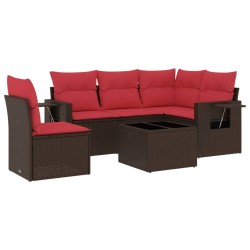 Salon de jardin 6 pcs avec coussins marron résine tressée 