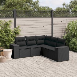 Salon de jardin 5 pcs avec coussins noir résine tressée 