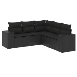 Salon de jardin 5 pcs avec coussins noir résine tressée 